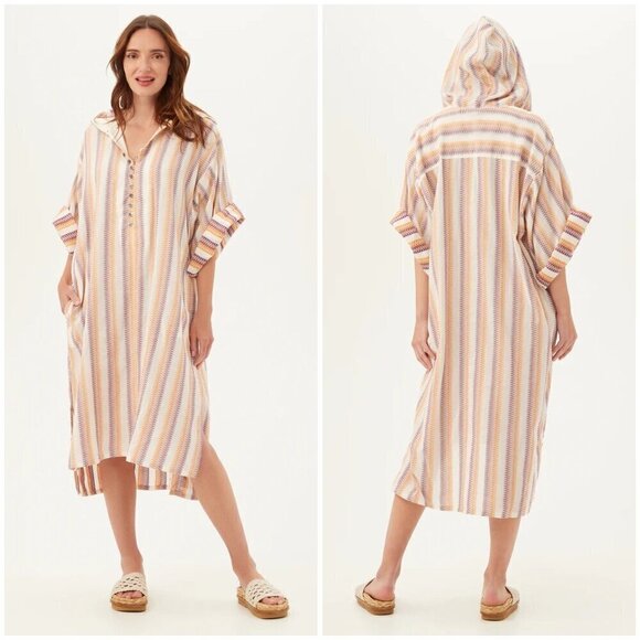 💕MR TURK by TRINA TURK💕 Robles Caftan ~ Zig Zag Stripe Gauze Shirting S/M NWT - Picture 1 of 16